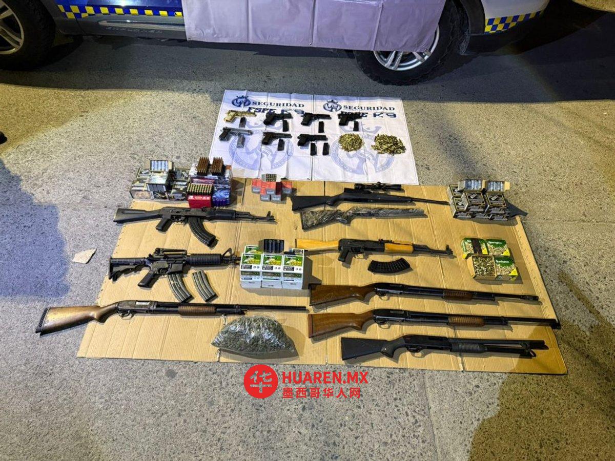 警犬在瓜纳华托州萨拉曼卡快递公司搜出武器与毒品