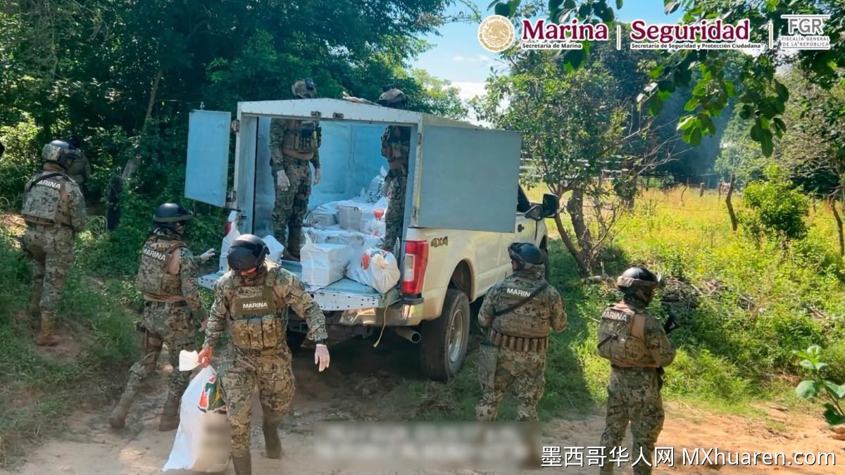 墨西哥海军在恰帕斯缴获834公斤可卡因